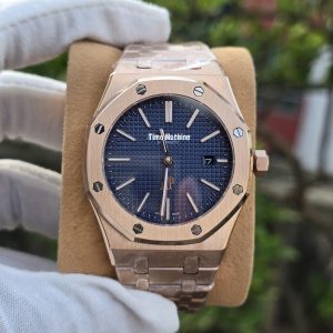 Audemars Piguet Royal Oak "Jumbo" Extra-Thin watch in pink gold with a blue dial. Master Grade
