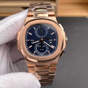 Patek Philippe Nautilus Travel Time Chronograph (Ref. 5990/1R-001) in rose gold with a blue sunburst dial Swiss Grade