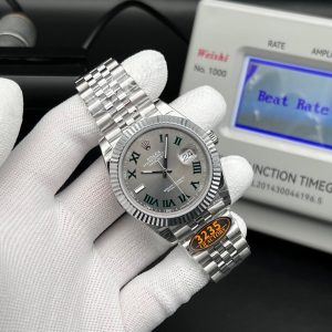 Rolex Datejust 41 "Wimbledon" watch with a slate gray dial, fluted white gold bezel, and Jubilee stainless steel bracelet swiss 1:1 grade