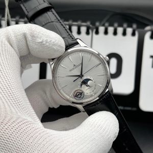 Jaeger-LeCoultre Master Ultra Thin Moon watch with a silver dial and black strap Swiss 1:1