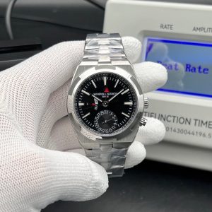 Vacheron Constantin Overseas Dual Time 41mm watch with a black dial and stainless steel case and bracelet swiss 1:1 grade