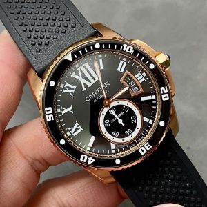 Cartier Calibre de Cartier Diver in Rose Gold with a black dial and rubber strap (Reference W7100052) Swiss 1:1 Grade