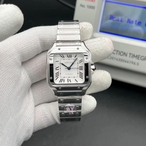 Cartier Santos de Cartier watch, identified as the medium model featuring a stainless steel case and bracelet Swiss 1:1 Grade
