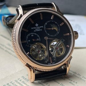 Patek Philippe rose gold case and a black dial tourbillon movement Master grade
