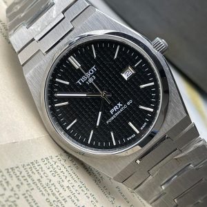 Tissot PRX Powermatic 80 wristwatch features a textured black dial Euro Grade